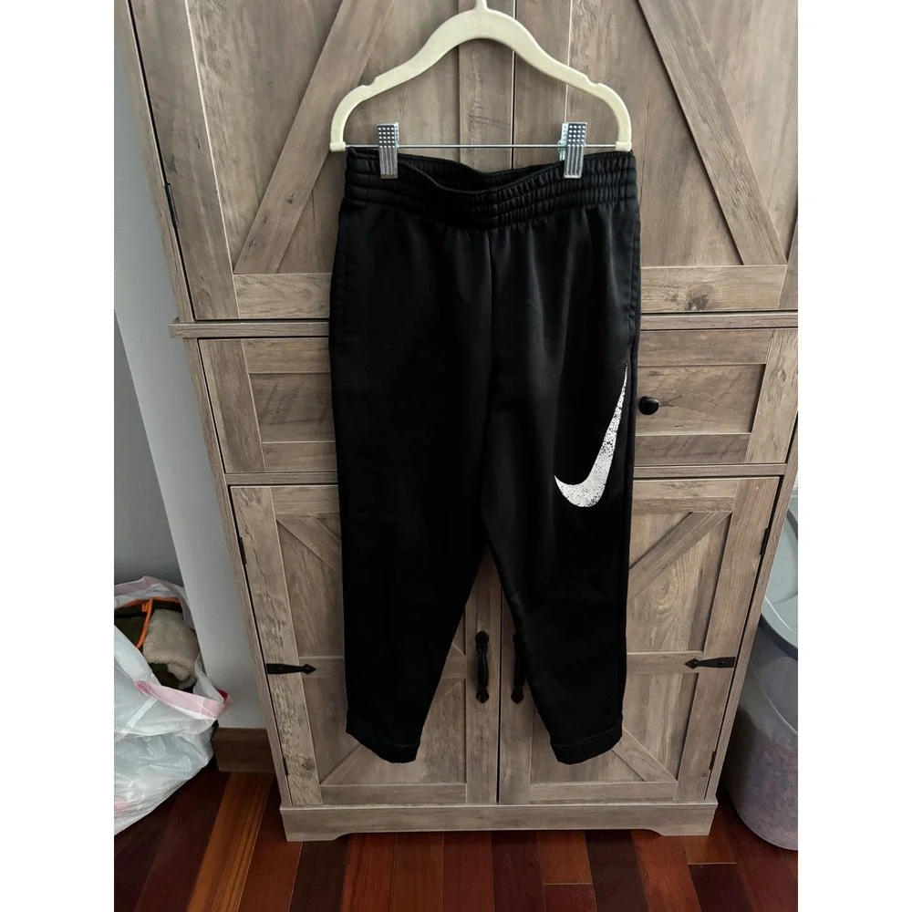 Nike Kids Therma-FIT Black Sweatpants Speckled Swoosh Joggers Boys Girls Medium